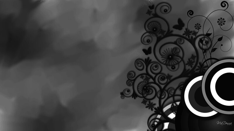 black and white floral swirls