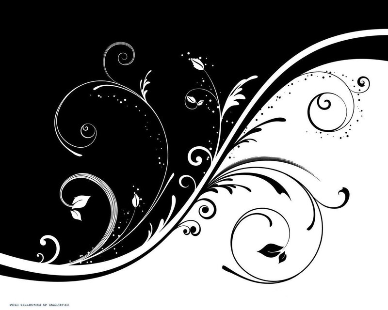 black and white floral swirls