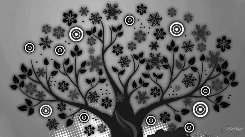 black and white floral tree art