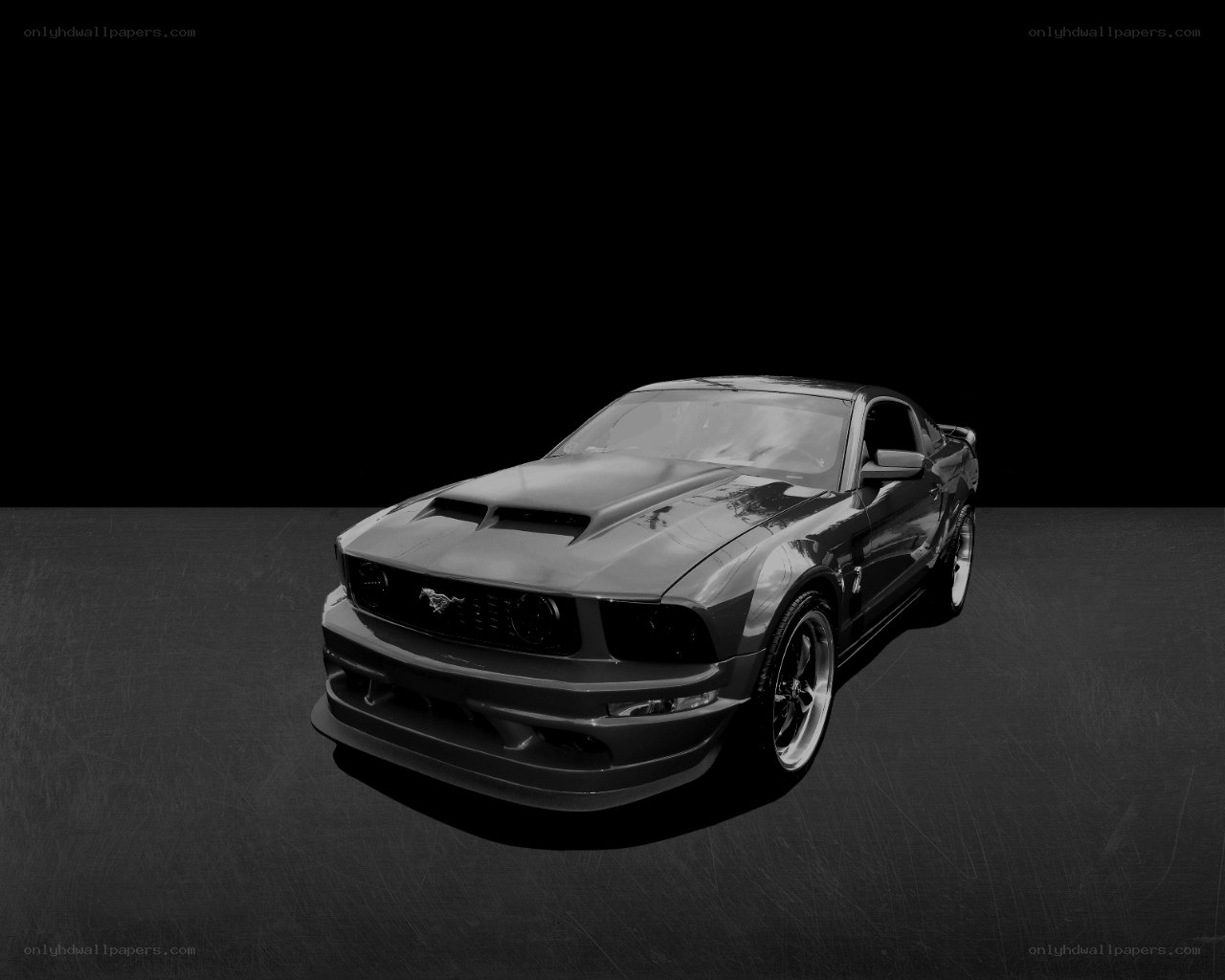 Black and white Ford Mustang
