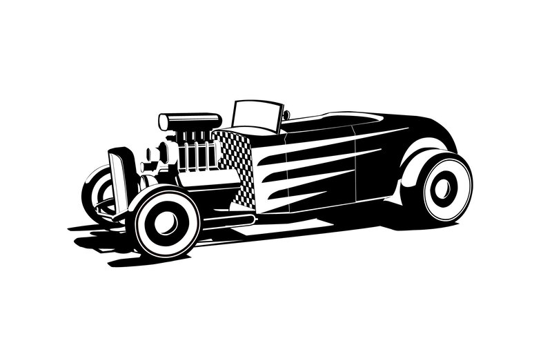 black and white hot rod car