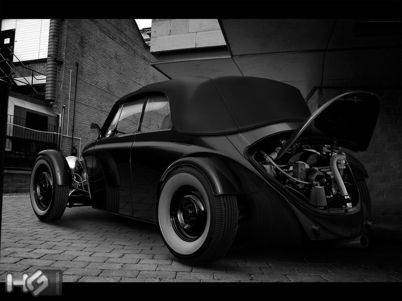 Black and white hot rod car