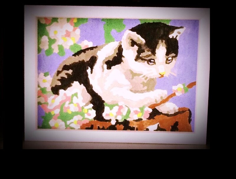 Black and White Kitten — Calm, Spring, Illustration