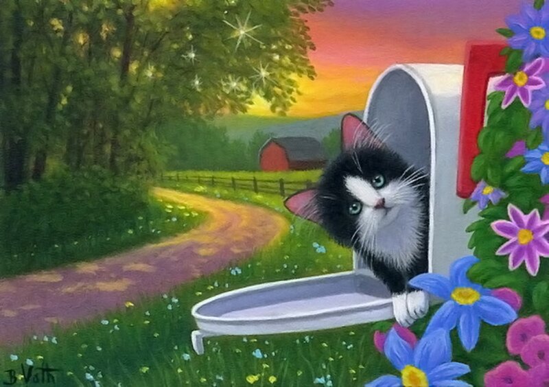 Black and White Kitten — Green, Serene, Sunset
