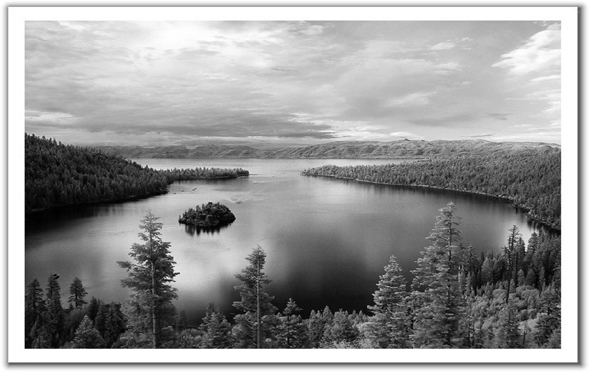 Black and white lake landscape