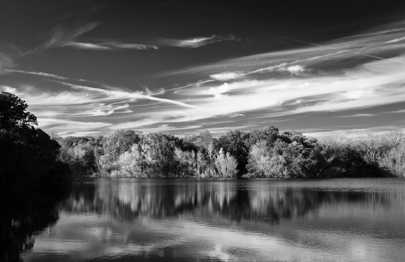 Black and White Lake Landscape — Serene