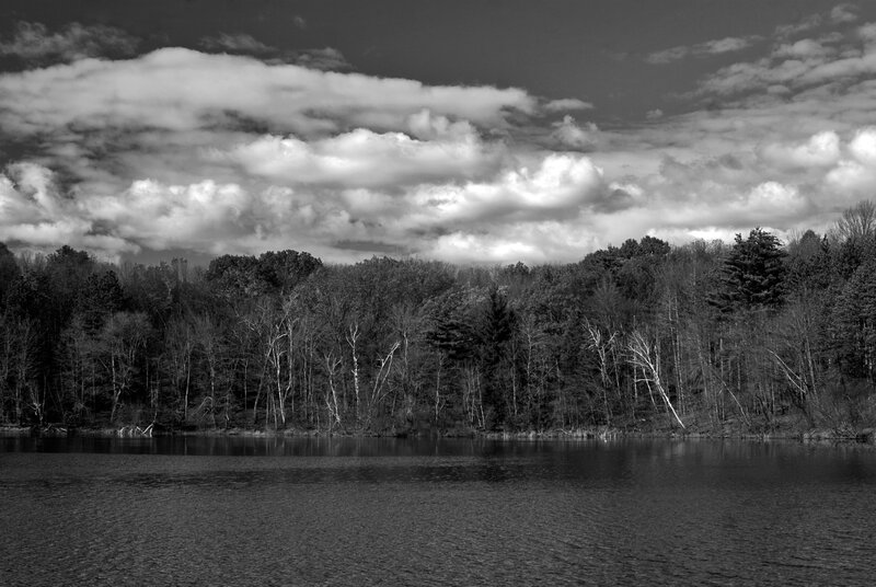Black and white lake landscape