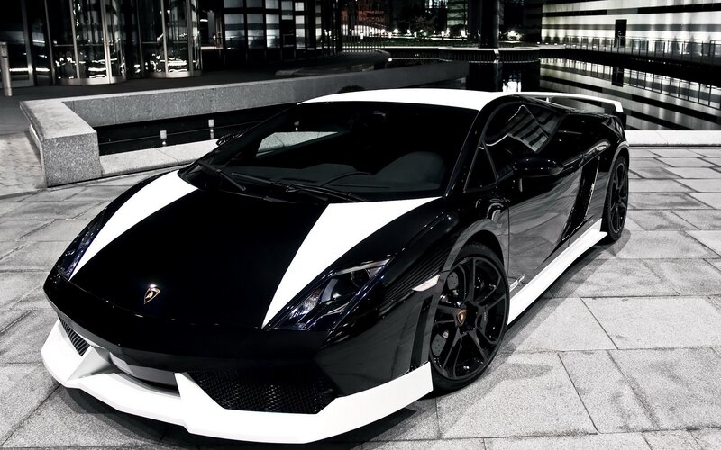 Black and white Lamborghini sports car
