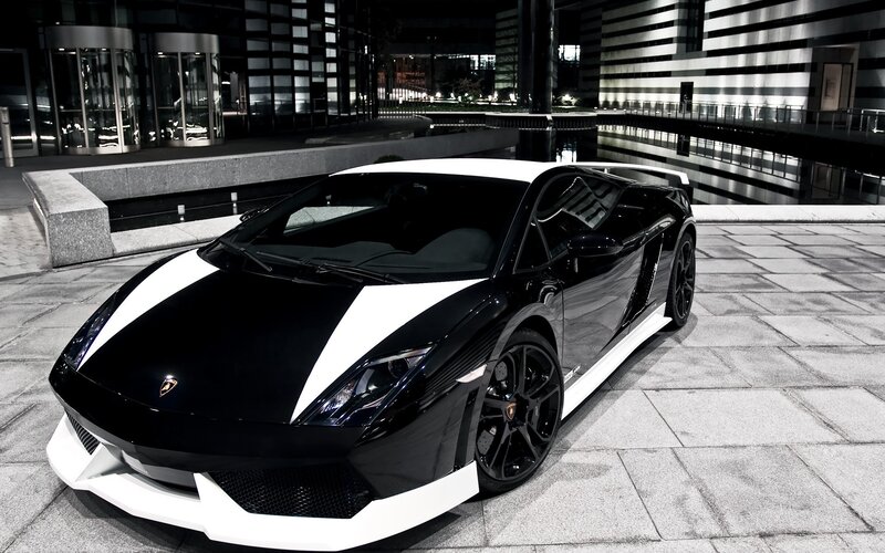 Black and white Lamborghini sports car