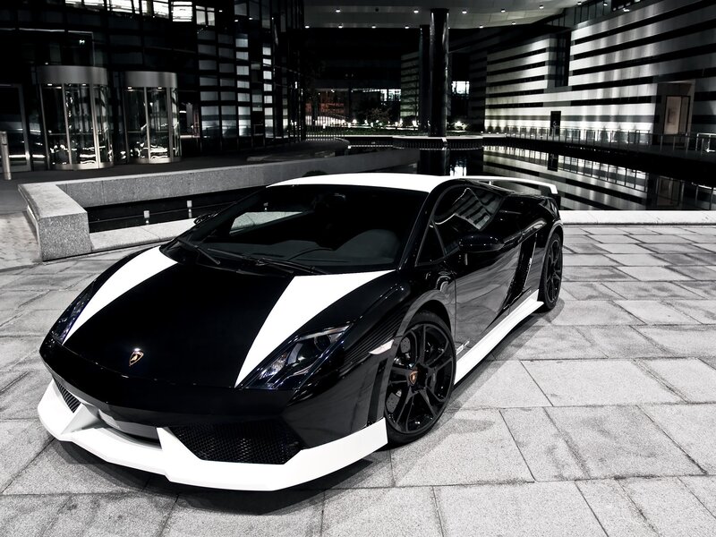 Black and white Lamborghini sports car