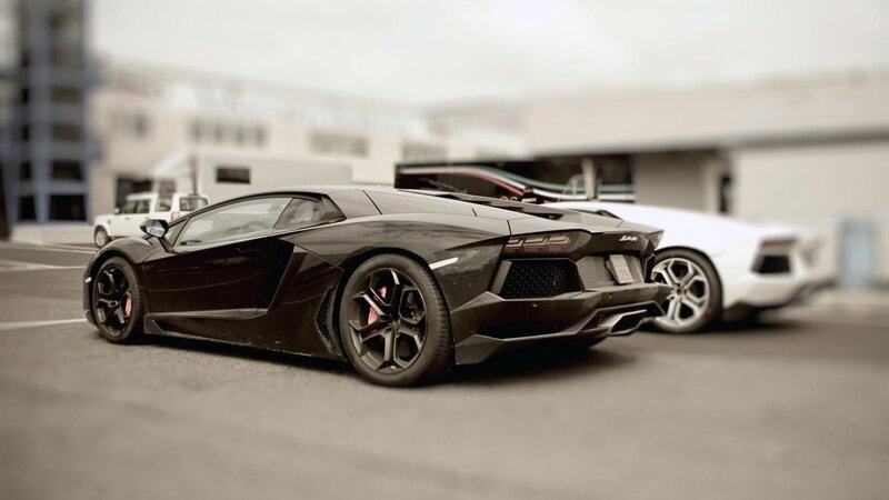 Black and white Lamborghini sports cars