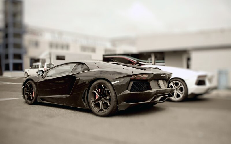 Black and white Lamborghini sports cars