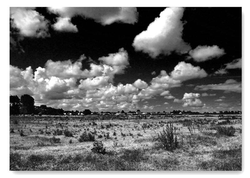 Black and white landscape with clouds