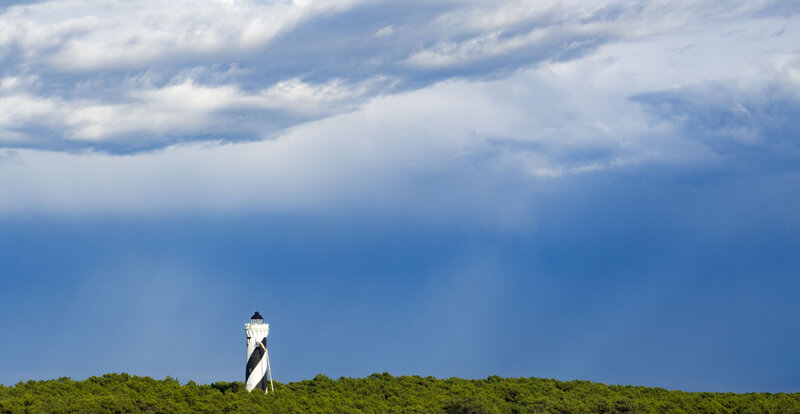 Black and White Lighthouse — Blue, Dramatic