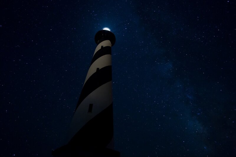 Black and White Lighthouse — Blue, Serene, Night