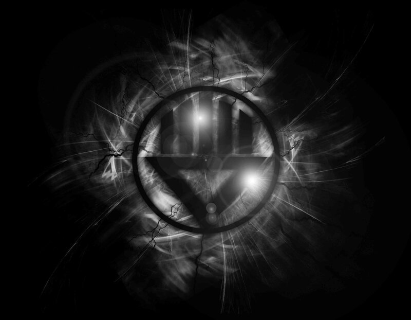 Black and white logo with energy burst