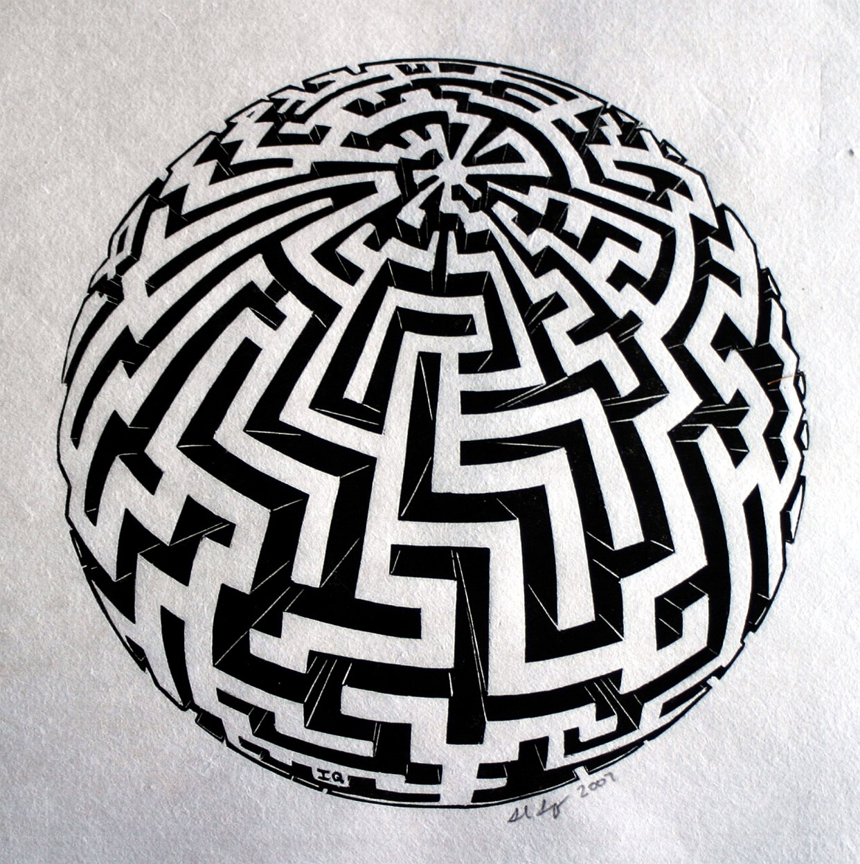 Black and white maze sphere