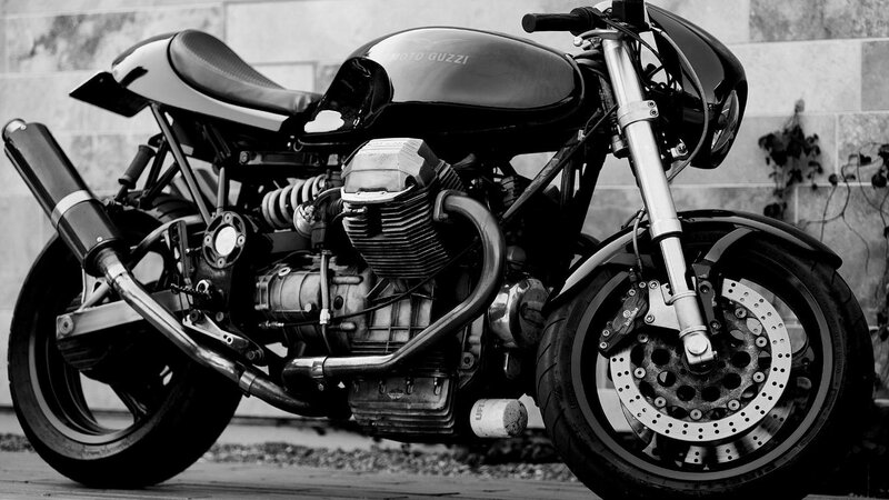 black and white moto guzzi motorcycle