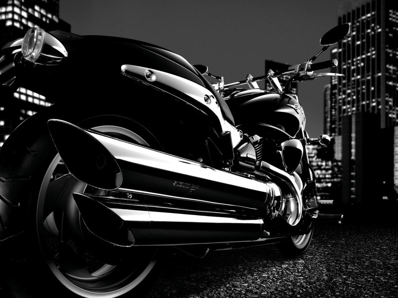 Black and white motorcycle at night