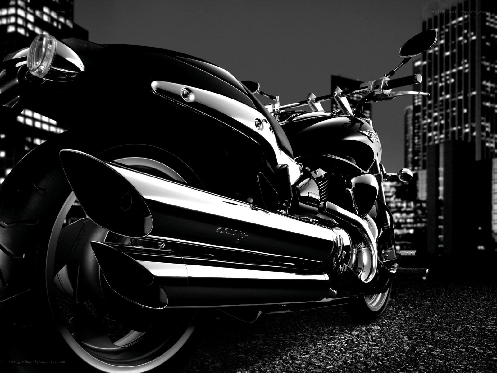 Black and white motorcycle at night