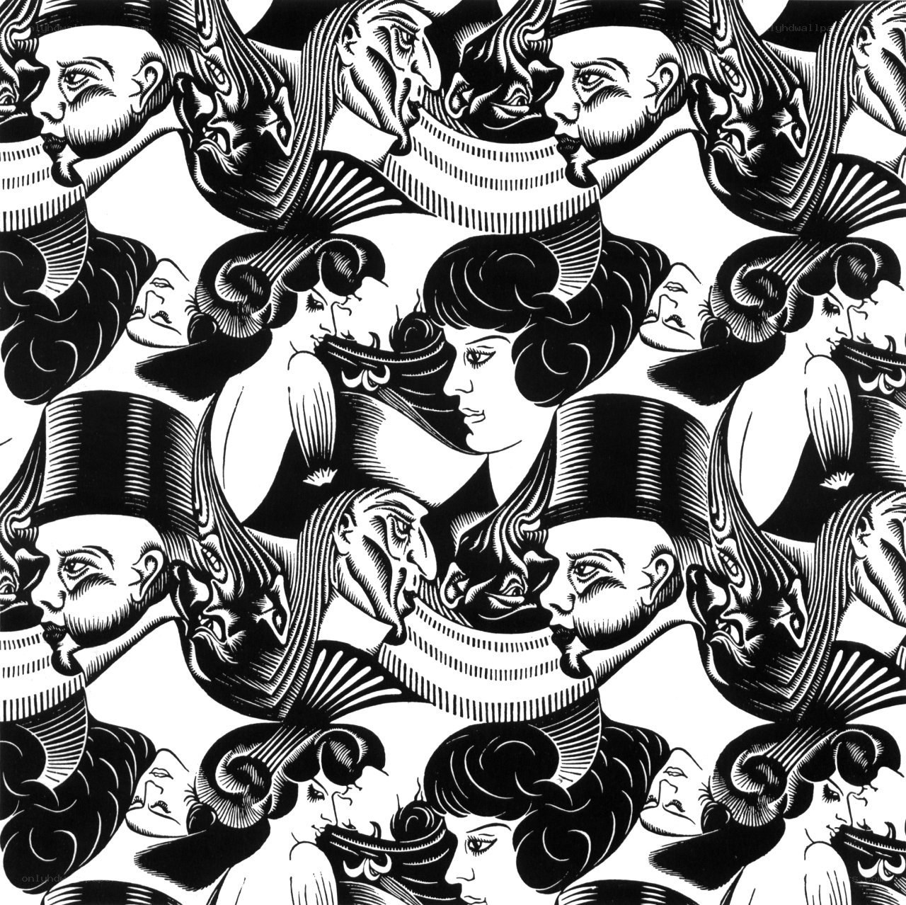 Black and white pattern of faces