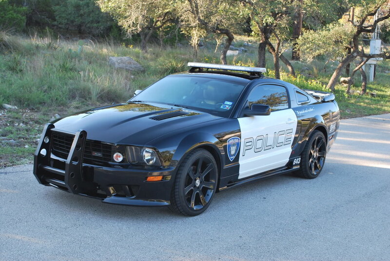 black and white police car