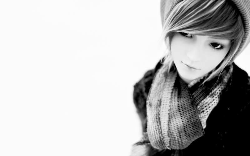 black and white portrait of a doll