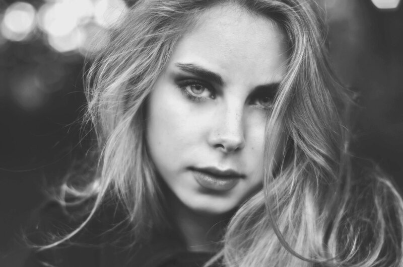 black and white portrait of a woman