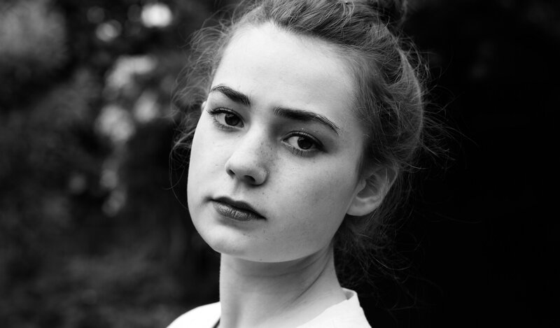 black and white portrait of a young woman
