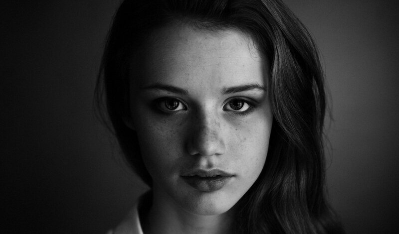 black and white portrait of a young woman