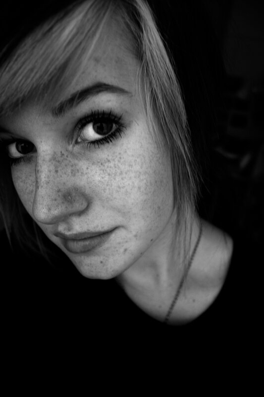 black and white portrait of a young woman