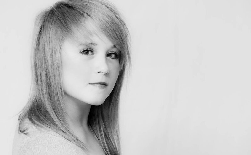 black and white portrait of a young woman