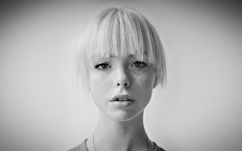 black and white portrait of woman