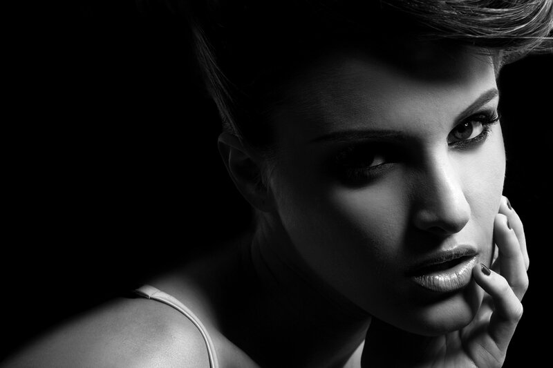 black and white portrait of woman