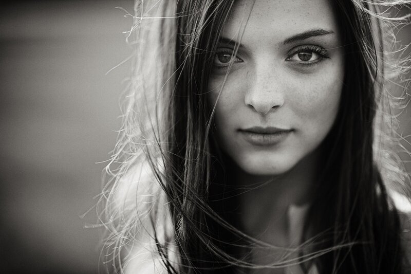 black and white portrait of woman