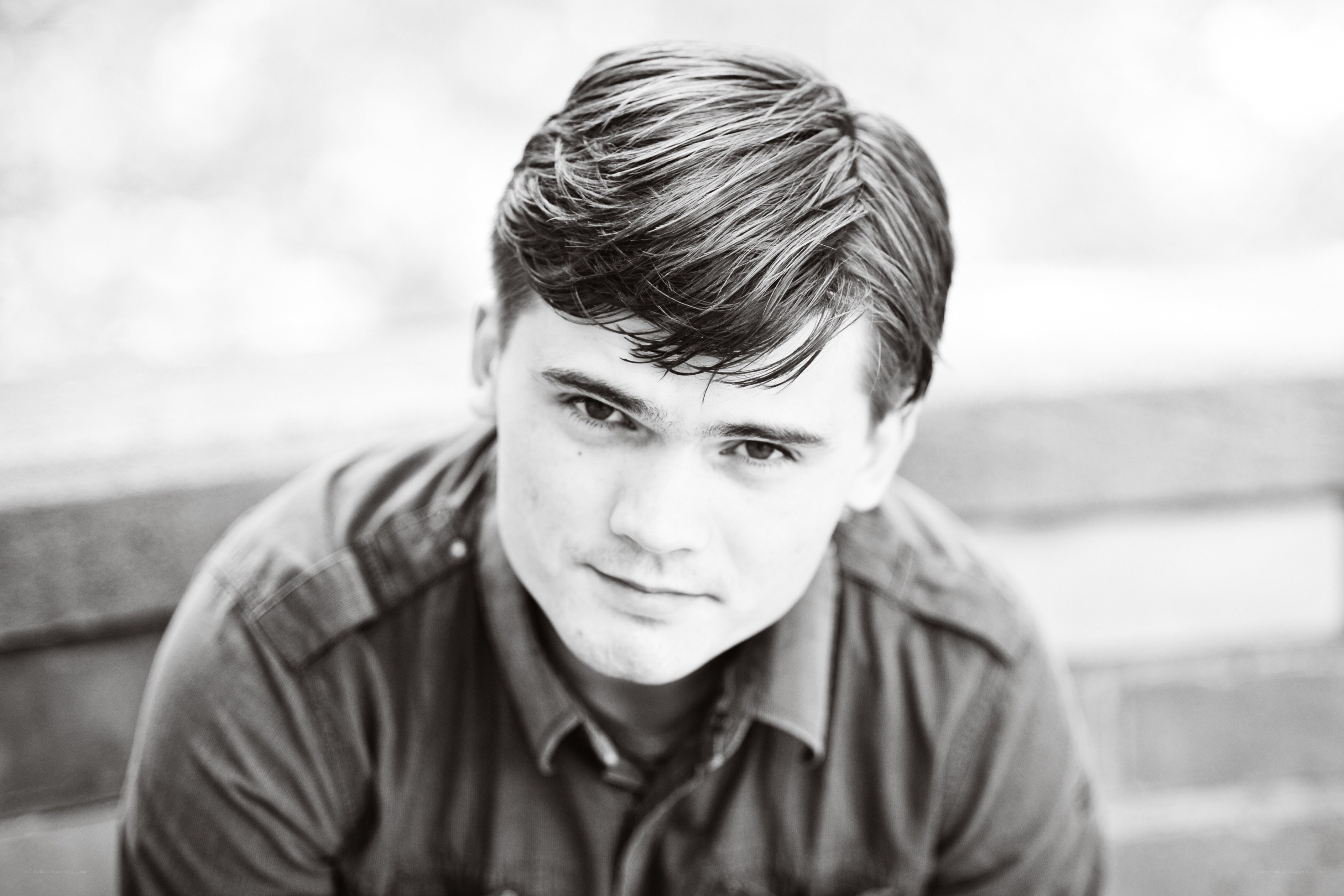 black and white portrait of young man