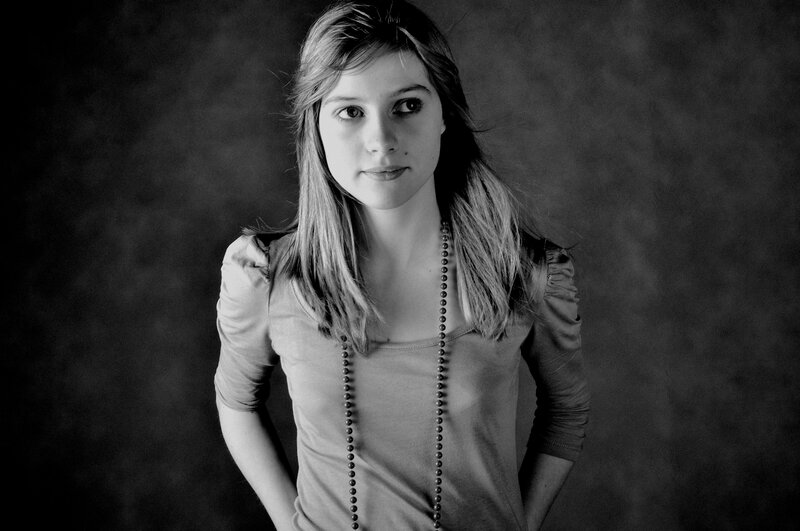 black and white portrait of young woman