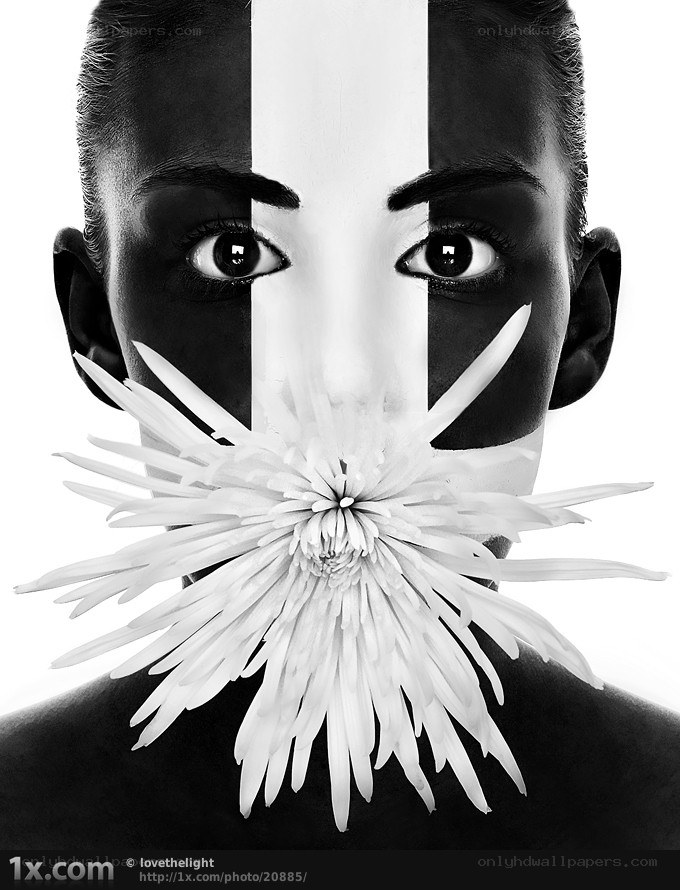 black and white portrait with flower