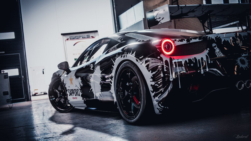 Black and White Race Car — Dramatic, Photograph