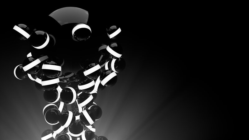 Black and White Spheres — Abstract, 3d Render, Light Rays, Dark Background