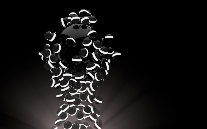 Black and White Spheres — Abstract, 3d Render, Light Rays