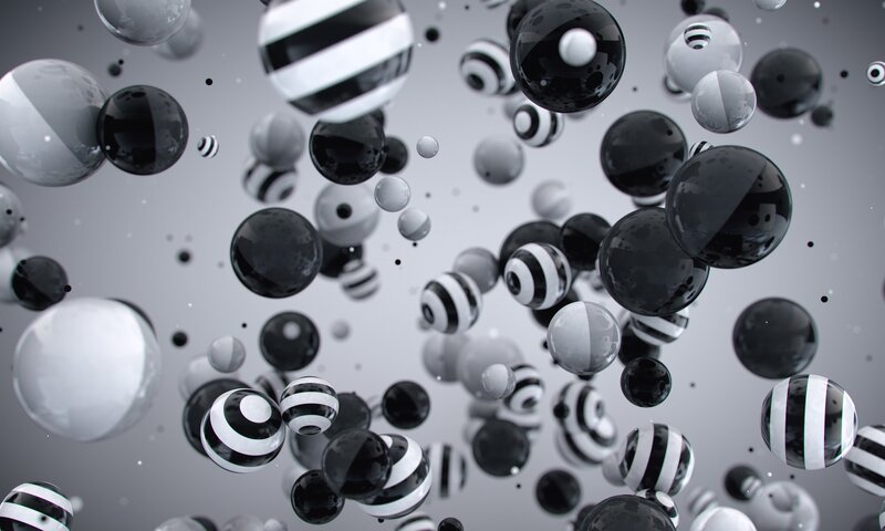 Black and White Spheres — Abstract, 3d Render, Stripes