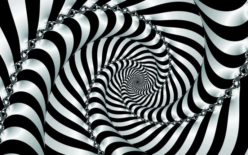 Black and White Spiral Tunnel — Hypnotic, Abstract, Stripes, Chain