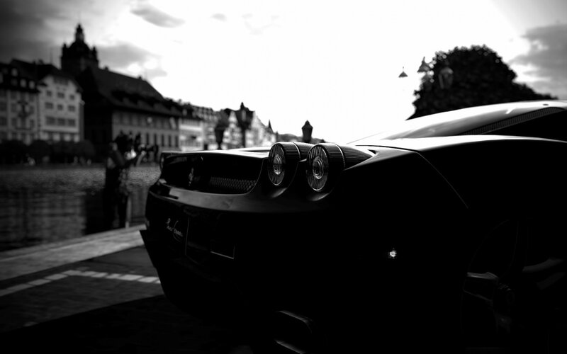 black and white sports car