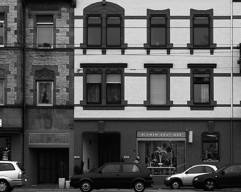 Black and white street scene