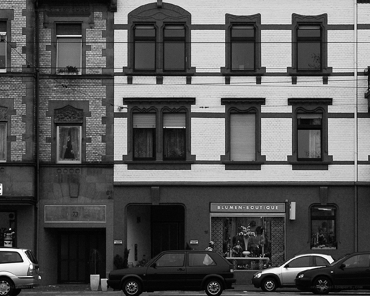 Black and white street scene