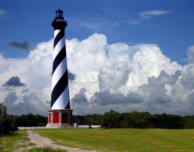 Black and White Striped Lighthouse — Blue