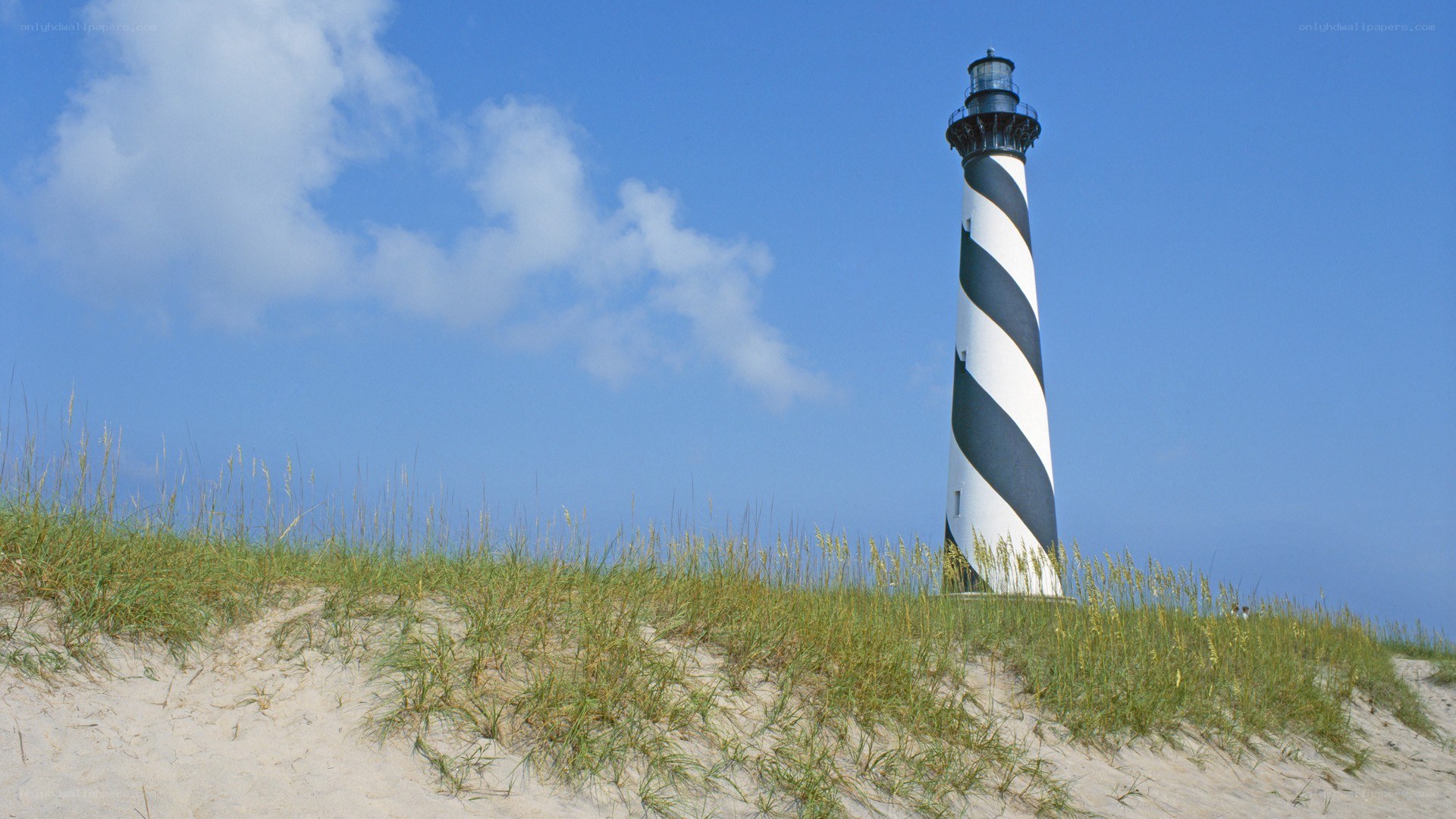 black and white striped lighthouse