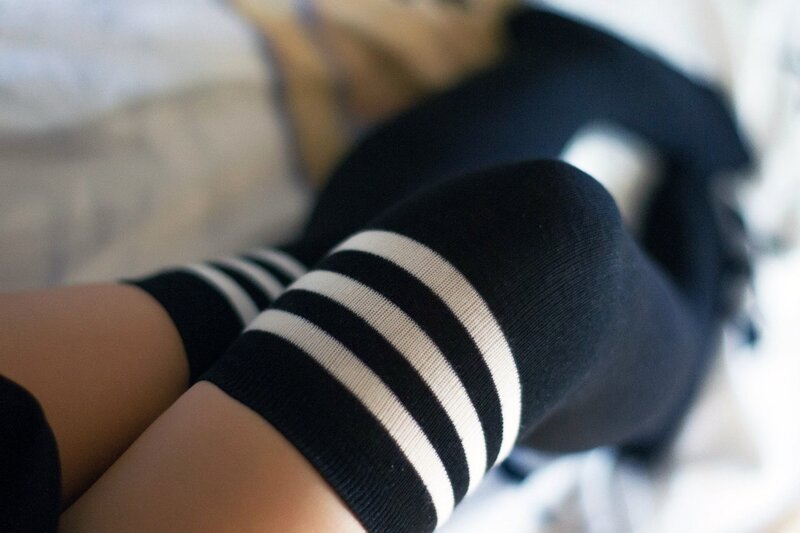 black and white striped socks