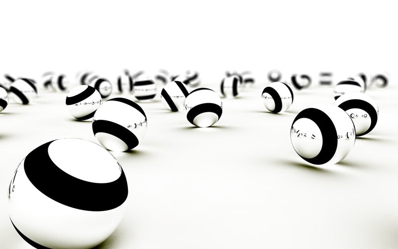 Black and White Striped Spheres — Minimalist, 3d Render, White Surface, Shadows